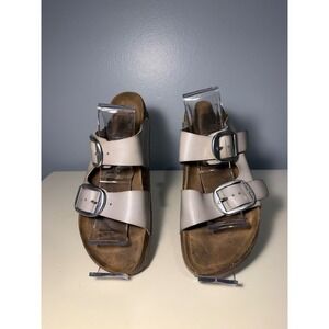 Women's Two Strap Comfort Cork Footbed Sandals Light Beige Buckle Slides Size 9
